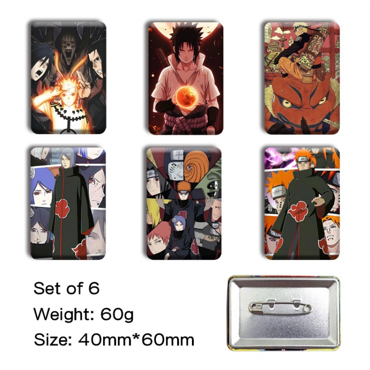 Naruto Anime square tinplate badge chest badge 40X60CM a set of 6
