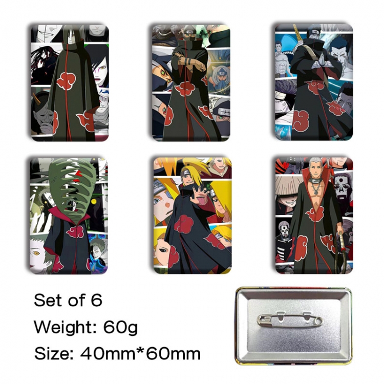 Naruto Anime square tinplate badge chest badge 40X60CM a set of 6