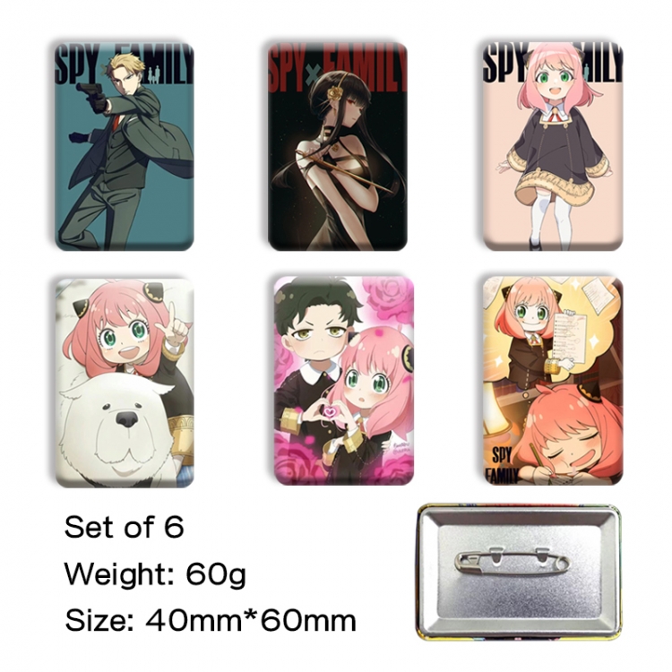 SPY×FAMIL Anime square tinplate badge chest badge 40X60CM a set of 6