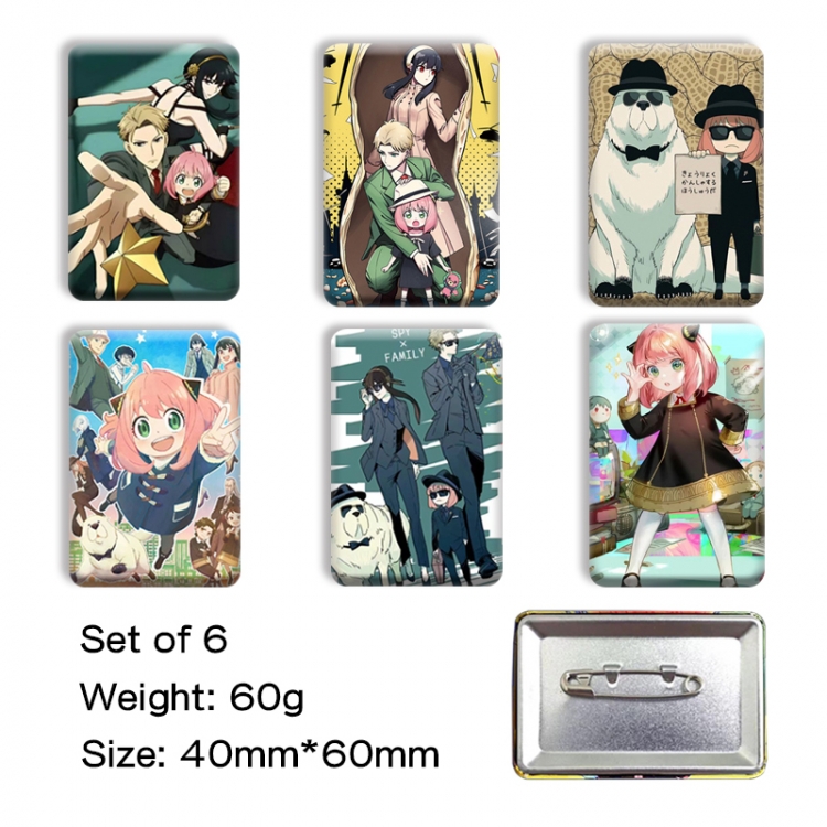 SPY×FAMIL Anime square tinplate badge chest badge 40X60CM a set of 6