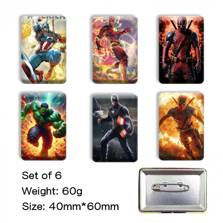 Marvel Anime square tinplate badge chest badge 40X60CM a set of 6