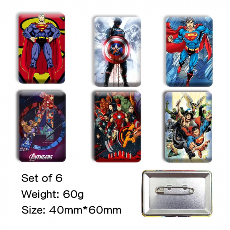 Marvel Anime square tinplate badge chest badge 40X60CM a set of 6