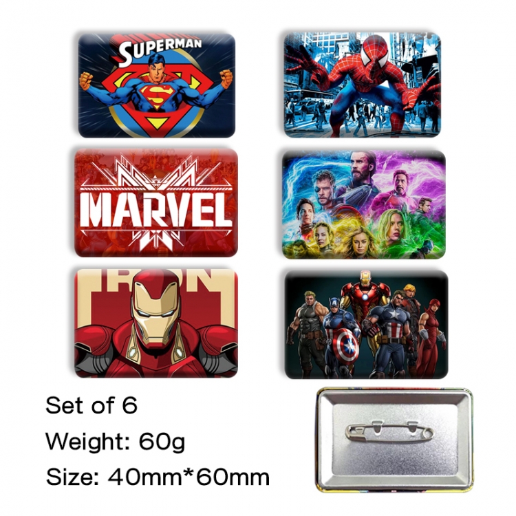 Marvel Anime square tinplate badge chest badge 40X60CM a set of 6