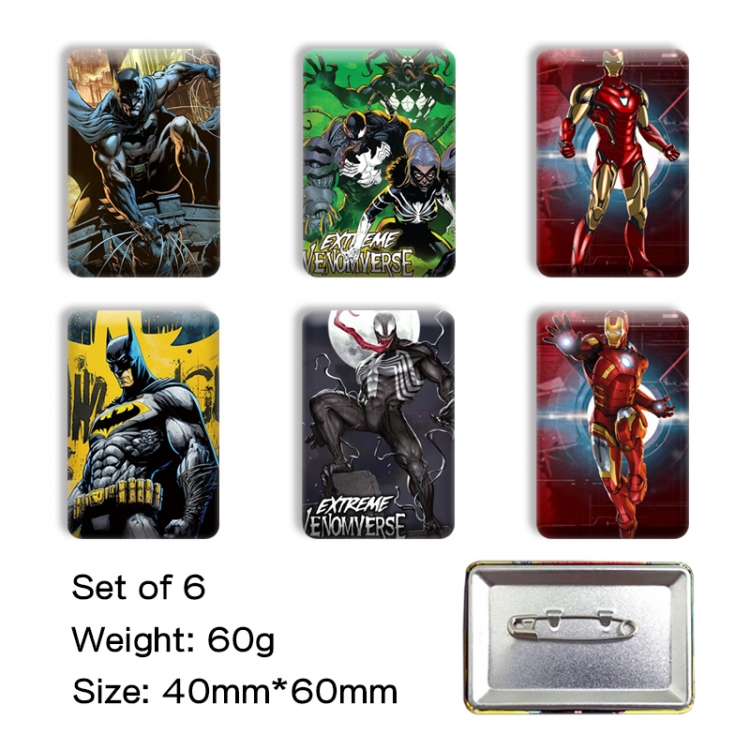 Marvel Anime square tinplate badge chest badge 40X60CM a set of 6