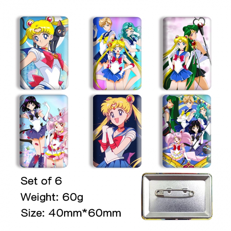 sailormoon Anime square tinplate badge chest badge 40X60CM a set of 6