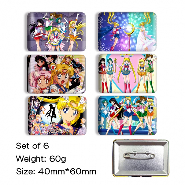 sailormoon Anime square tinplate badge chest badge 40X60CM a set of 6