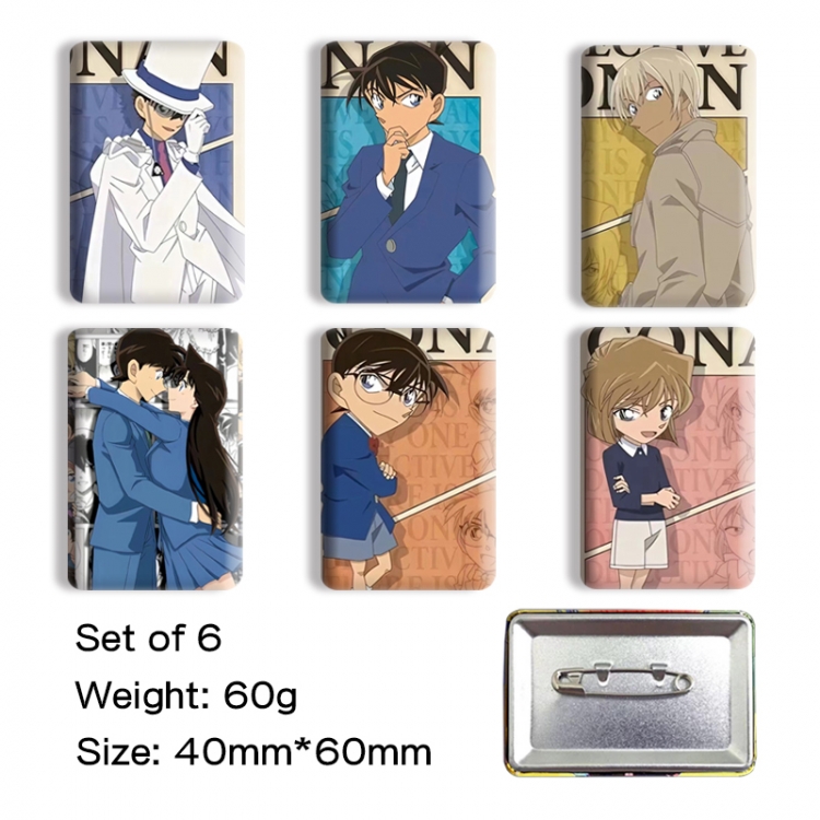 Detective conan Anime square tinplate badge chest badge 40X60CM a set of 6