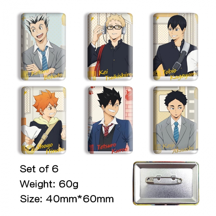 Haikyuu!! Anime square tinplate badge chest badge 40X60CM a set of 6