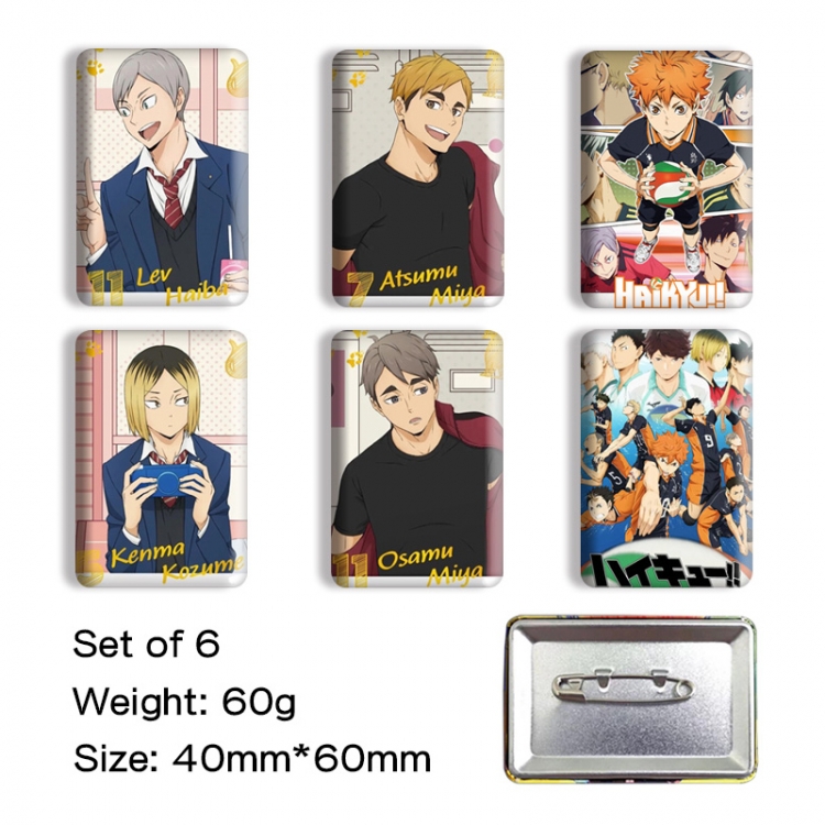 Haikyuu!! Anime square tinplate badge chest badge 40X60CM a set of 6