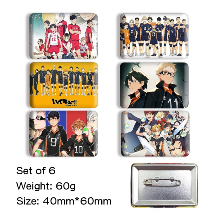 Haikyuu!! Anime square tinplate badge chest badge 40X60CM a set of 6