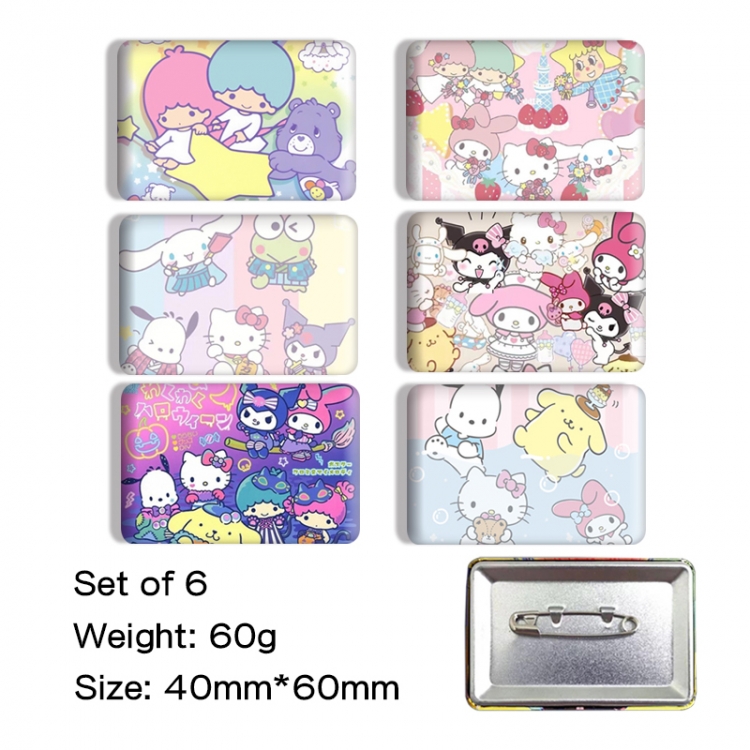 sanrio Anime square tinplate badge chest badge 40X60CM a set of 6