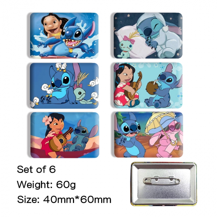 Lilo & Stitch Anime square tinplate badge chest badge 4X6CM a set of 6