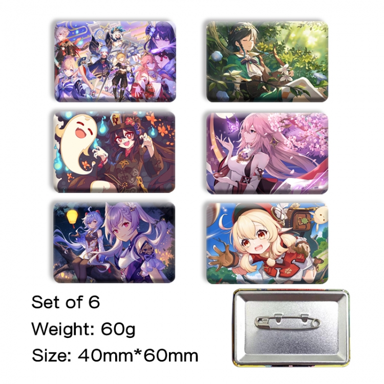 Genshin Impact Anime square tinplate badge chest badge 40X60CM a set of 6