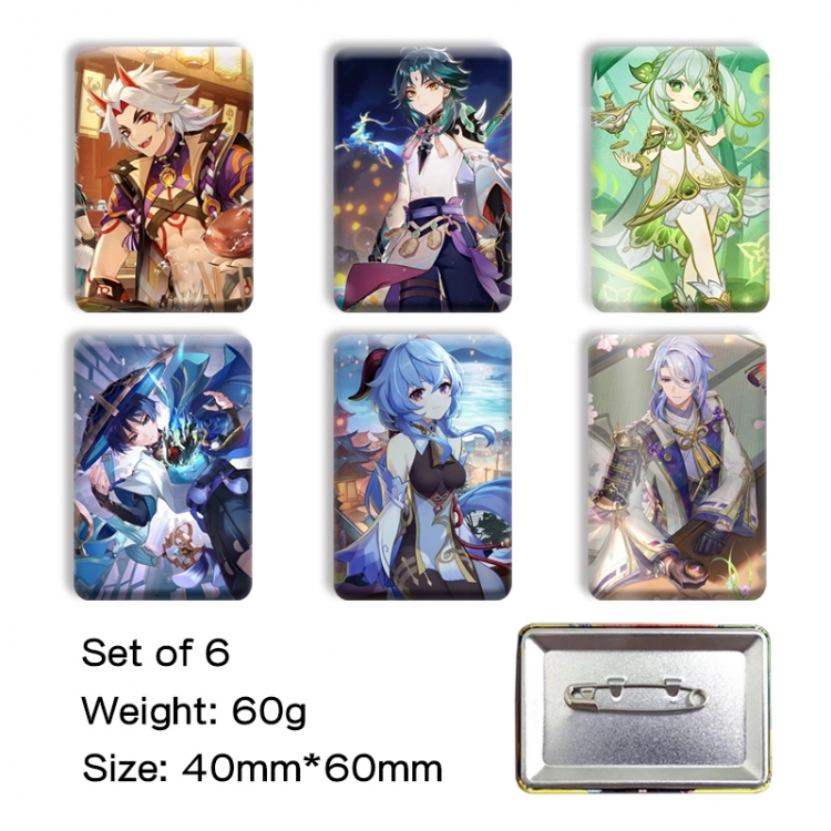 Genshin Impact Anime square tinplate badge chest badge 40X60CM a set of 6