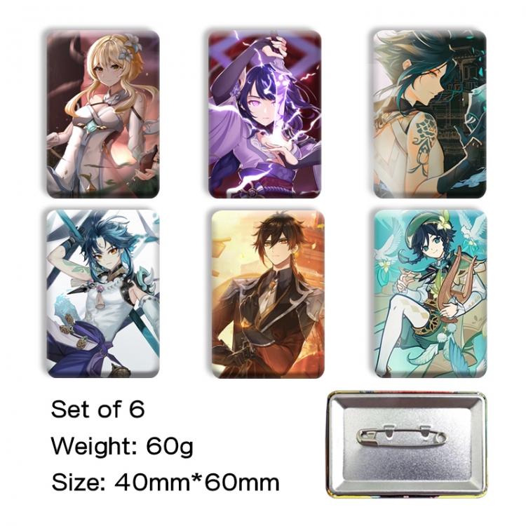 Genshin Impact Anime square tinplate badge chest badge 40X60CM a set of 6
