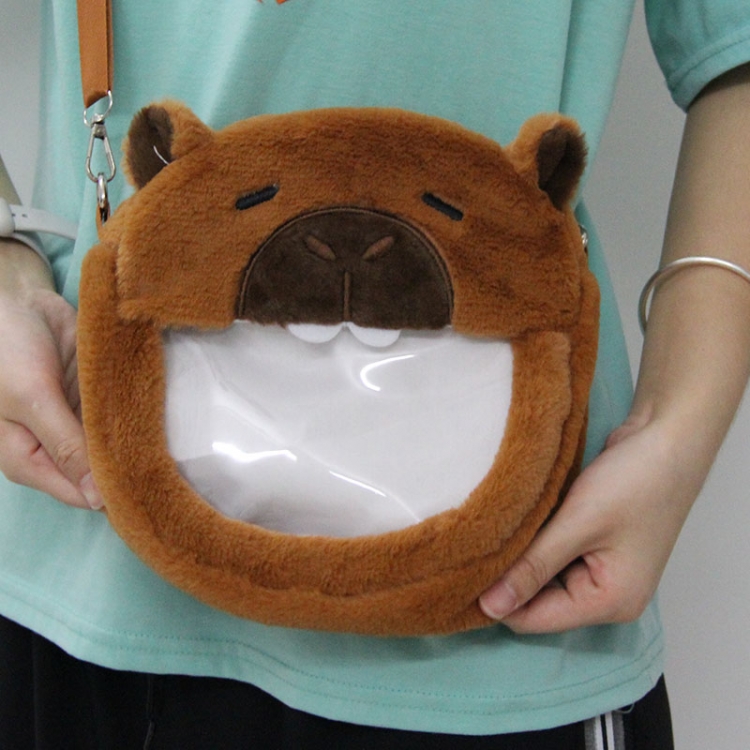 capybara Rabbit hair PP cotton plush doll shoulder bag 23x23x6cm