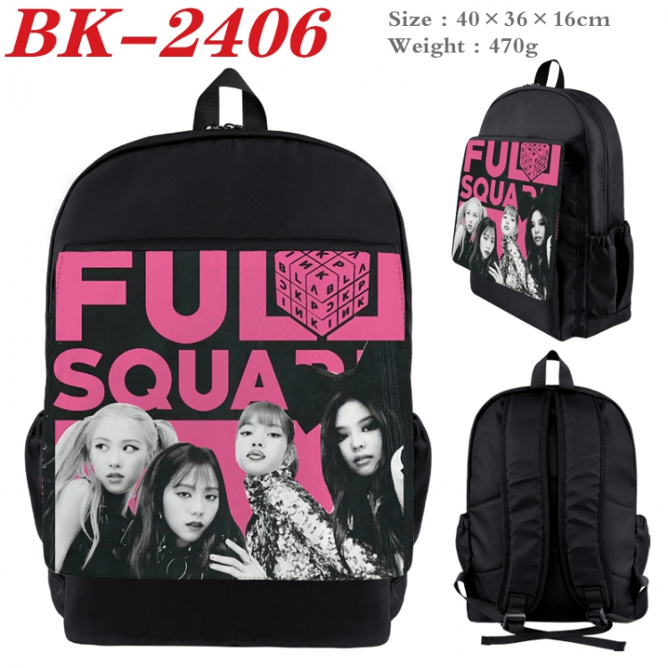 BLACK PINK Waterproof nylon canvas flip color picture backpack 40X36X16CM