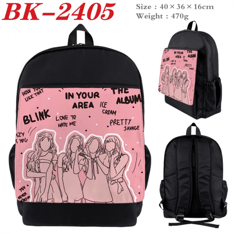 BLACK PINK Waterproof nylon canvas flip color picture backpack 40X36X16CM