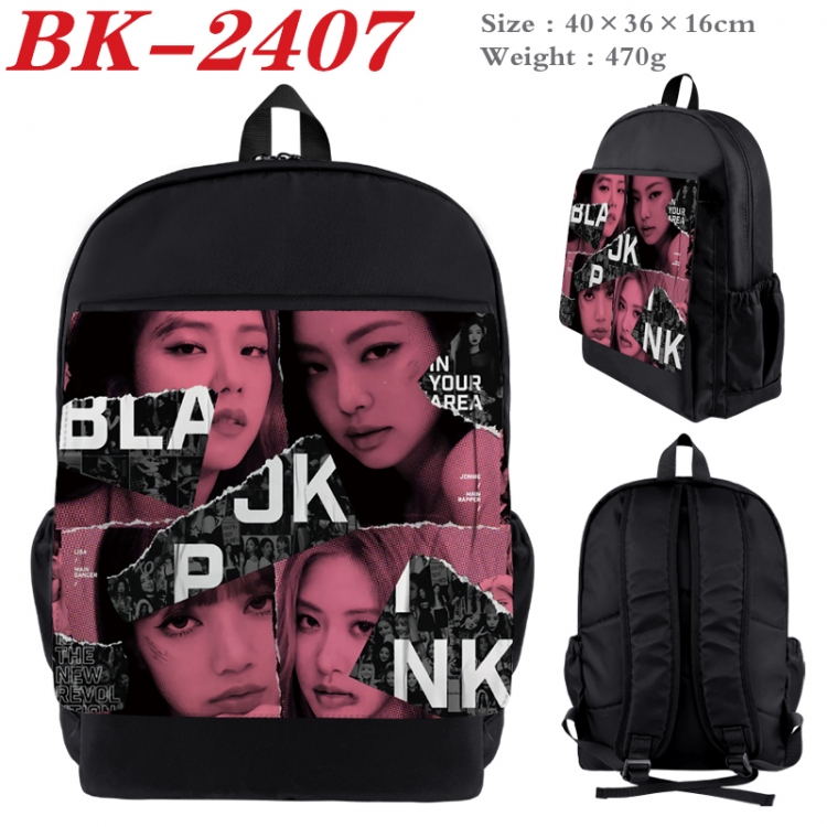 BLACK PINK Waterproof nylon canvas flip color picture backpack 40X36X16CM