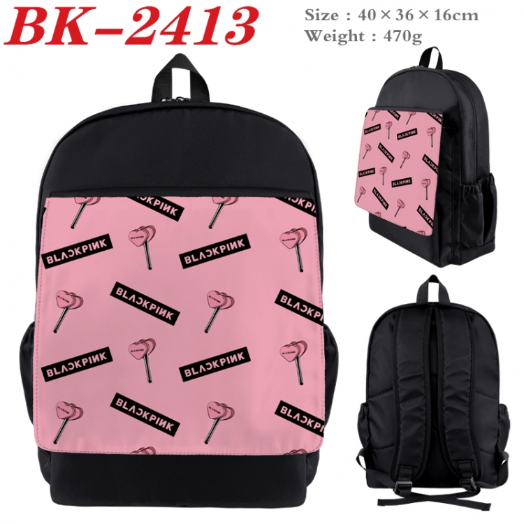 BLACK PINK Waterproof nylon canvas flip color picture backpack 40X36X16CM