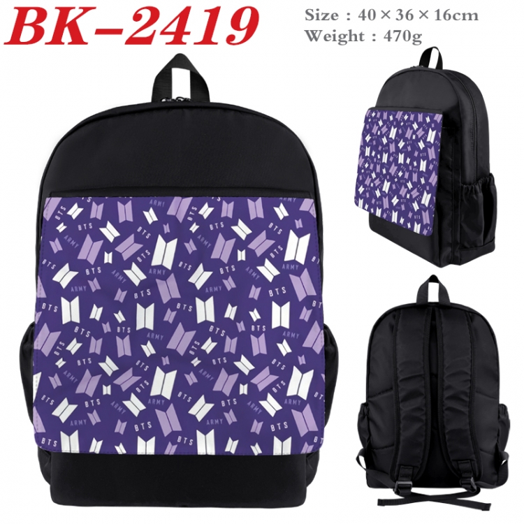BTS Waterproof nylon canvas flip color picture backpack 40X36X16CM