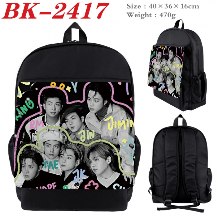 BTS Waterproof nylon canvas flip color picture backpack 40X36X16CM