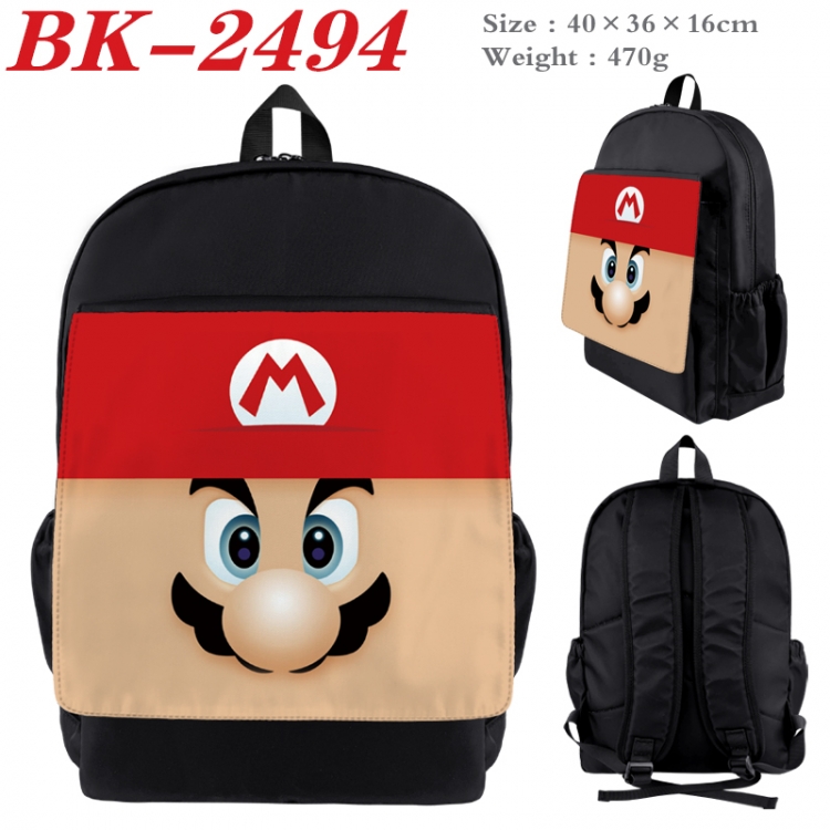 Super Mario Waterproof nylon canvas flip color picture backpack 40X36X16CM