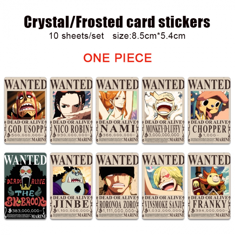 One Piece Anime Crystal Bus Card Decorative Sticker Smooth Transparent Style a set of 10 price for 5 set