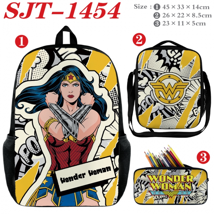 Superheroes Anime nylon canvas backpack pencil case crossbody bag three piece set 45x33x14cm