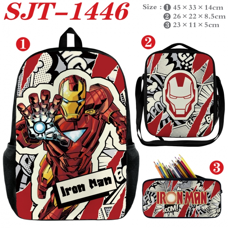 Superheroes Anime nylon canvas backpack pencil case crossbody bag three piece set 45x33x14cm