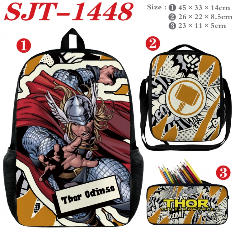 Superheroes Anime nylon canvas backpack pencil case crossbody bag three piece set 45x33x14cm