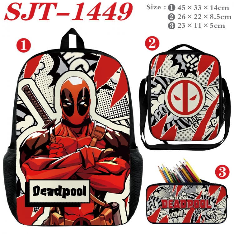 Superheroes Anime nylon canvas backpack pencil case crossbody bag three piece set 45x33x14cm