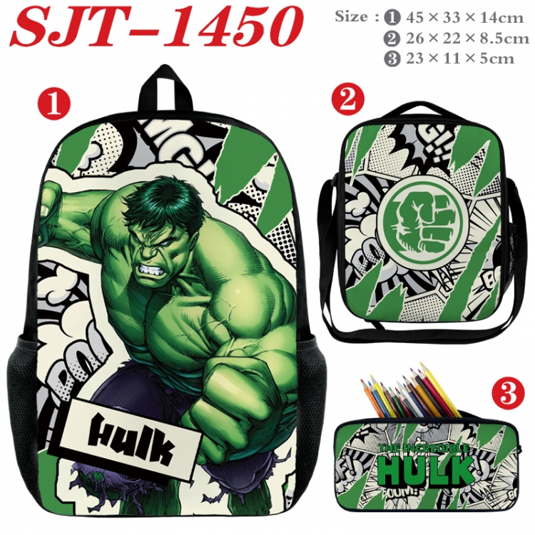 Superheroes Anime nylon canvas backpack pencil case crossbody bag three piece set 45x33x14cm