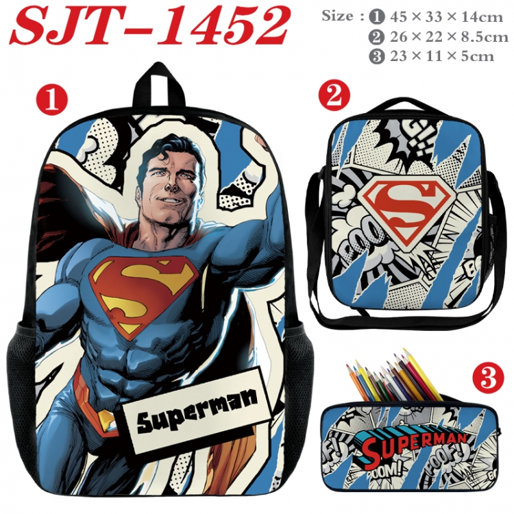 Superheroes Anime nylon canvas backpack pencil case crossbody bag three piece set 45x33x14cm