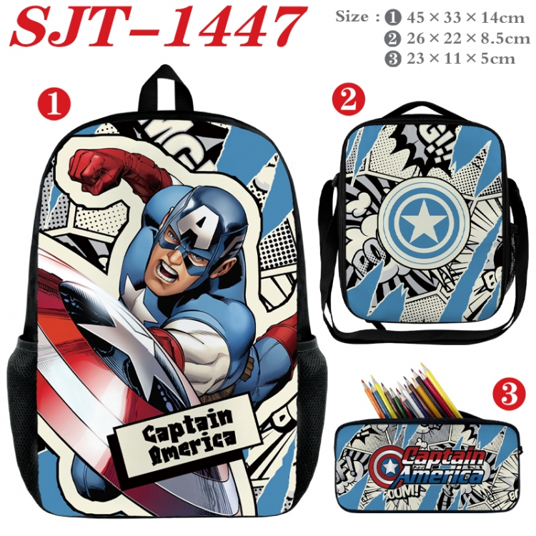 Superheroes Anime nylon canvas backpack pencil case crossbody bag three piece set 45x33x14cm