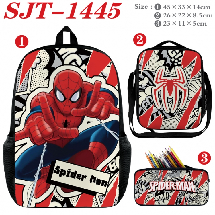 Superheroes Anime nylon canvas backpack pencil case crossbody bag three piece set 45x33x14cm