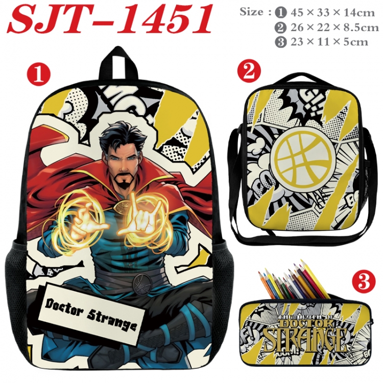 Superheroes Anime nylon canvas backpack pencil case crossbody bag three piece set 45x33x14cm