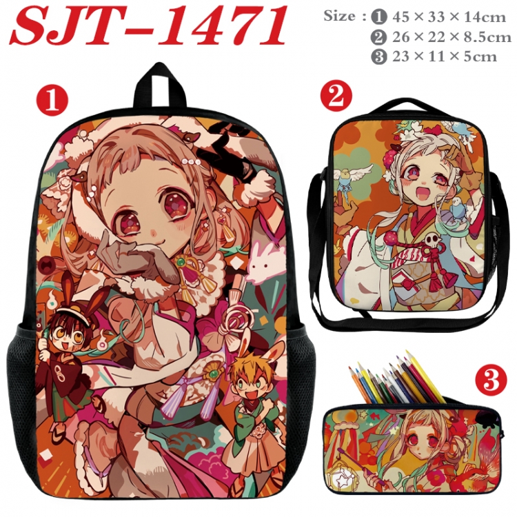 Toilet-bound Hanako-kun Anime nylon canvas backpack pencil case crossbody bag three piece set 45x33x14cm