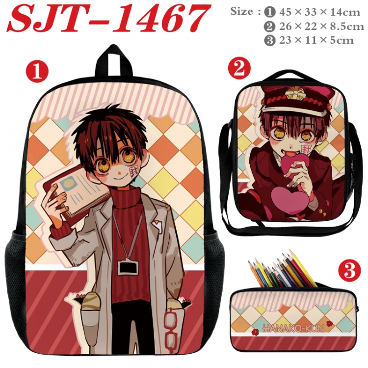 Toilet-bound Hanako-kun Anime nylon canvas backpack pencil case crossbody bag three piece set 45x33x14cm