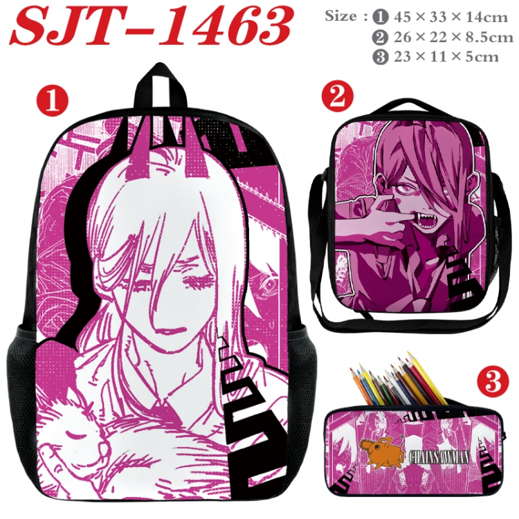 Chainsawman Anime nylon canvas backpack pencil case crossbody bag three piece set 45x33x14cm SJT-1463