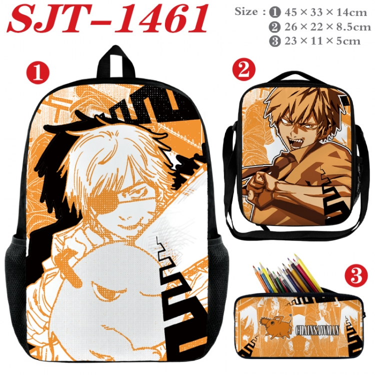 Chainsawman Anime nylon canvas backpack pencil case crossbody bag three piece set 45x33x14cm SJT-1461