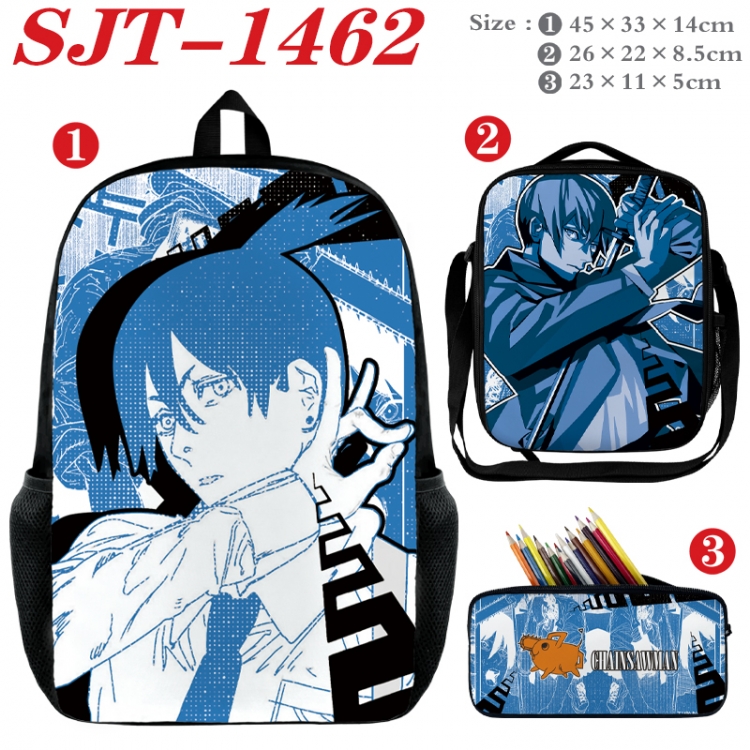Chainsawman Anime nylon canvas backpack pencil case crossbody bag three piece set 45x33x14cm SJT-1462