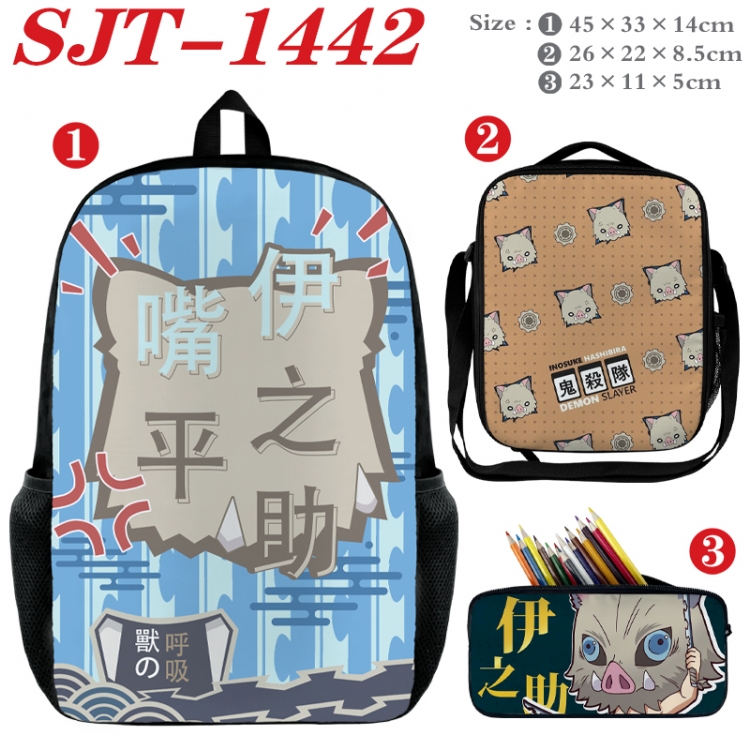 Demon Slayer Kimets Anime nylon canvas backpack pencil case crossbody bag three piece set 45x33x14cm