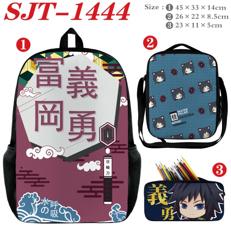 Demon Slayer Kimets Anime nylon canvas backpack pencil case crossbody bag three piece set 45x33x14cm