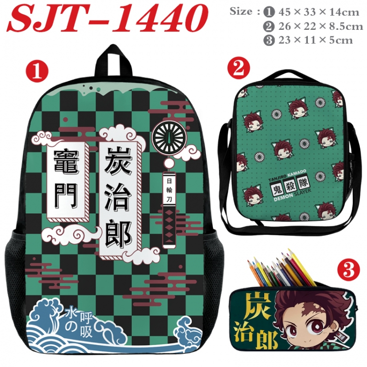 Demon Slayer Kimets Anime nylon canvas backpack pencil case crossbody bag three piece set 45x33x14cm