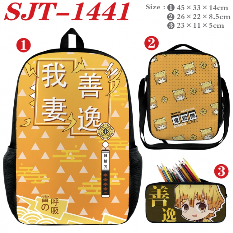 Demon Slayer Kimets Anime nylon canvas backpack pencil case crossbody bag three piece set 45x33x14cm