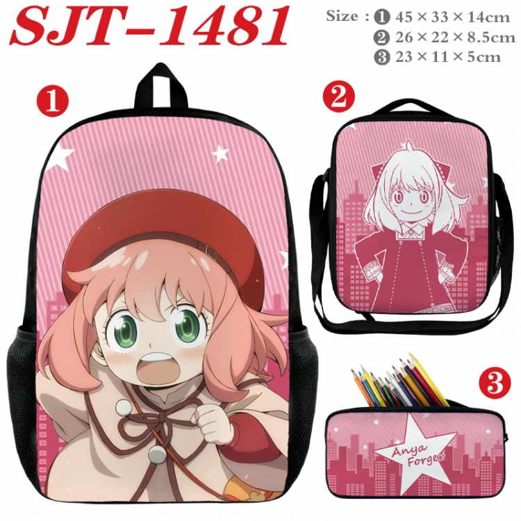 SPY×FAMILY Anime nylon canvas backpack pencil case crossbody bag three piece set 45x33x14cm