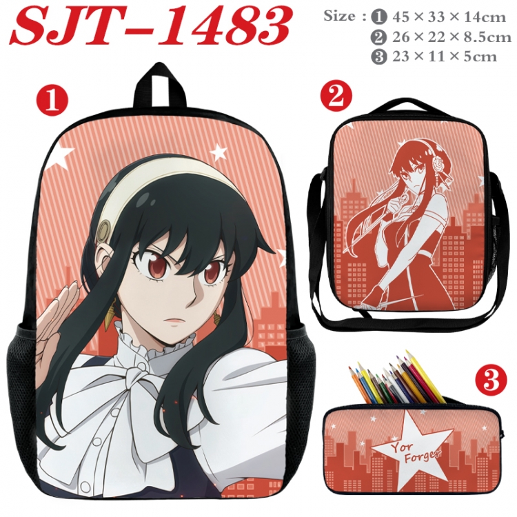 SPY×FAMILY Anime nylon canvas backpack pencil case crossbody bag three piece set 45x33x14cm