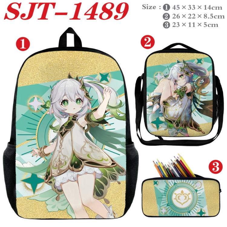 Genshin Impact Anime nylon canvas backpack pencil case crossbody bag three piece set 45x33x14cm