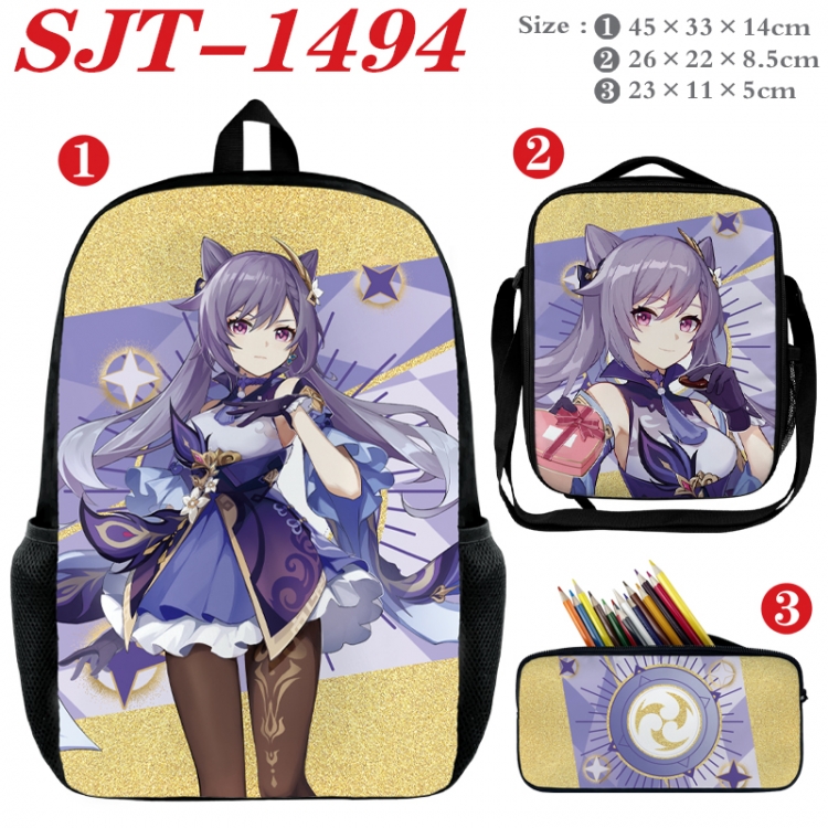 Genshin Impact Anime nylon canvas backpack pencil case crossbody bag three piece set 45x33x14cm